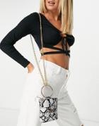 Ego Boxy Cross Body Bag With Circle Handle In Gray Snake-grey