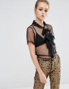 Sister Jane Sheer Shirt With Front Bow Detail - Black