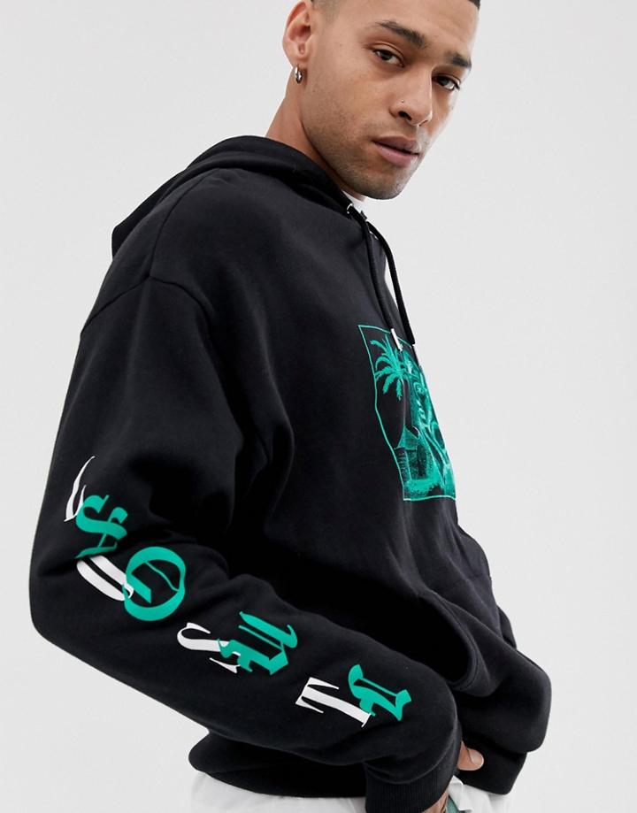 Asos Design Oversized Hoodie With Egyptian Print-black