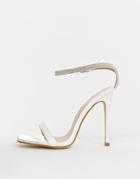 Be Mine Bridal Lylie Ivory Satin Rhinestone Strap Barely There Sandals - White