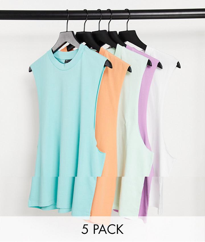 Asos Design 5 Pack Relaxed Sleeveless T-shirt With Dropped Armhole-multi