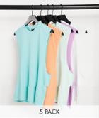 Asos Design 5 Pack Relaxed Sleeveless T-shirt With Dropped Armhole-multi