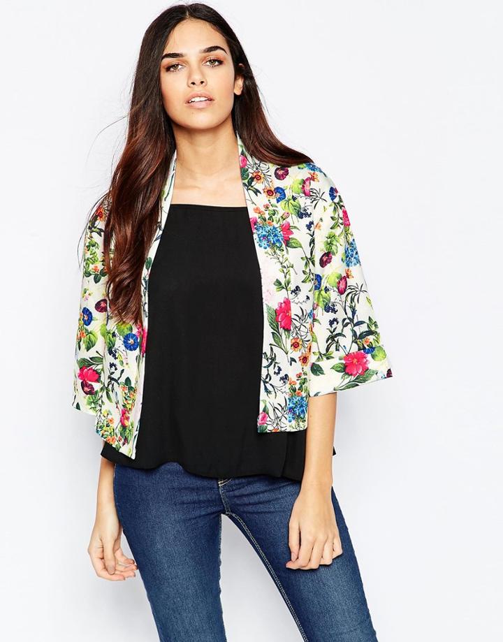 Mela Loves London Floral Jacket In Scuba - White