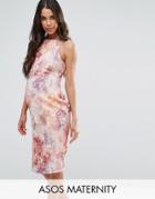Asos Maternity Marble Double Strap Midi Pencil Dress - Multi