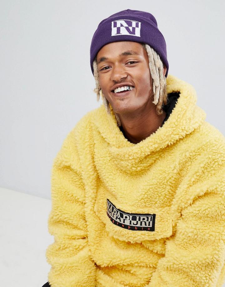 Napapijri Fal Box Logo Beanie Hat In Purple - Purple