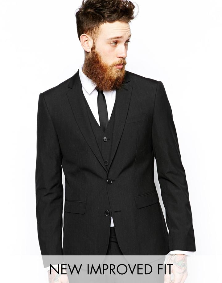 Asos Slim Fit Suit Jacket In Black - Black
