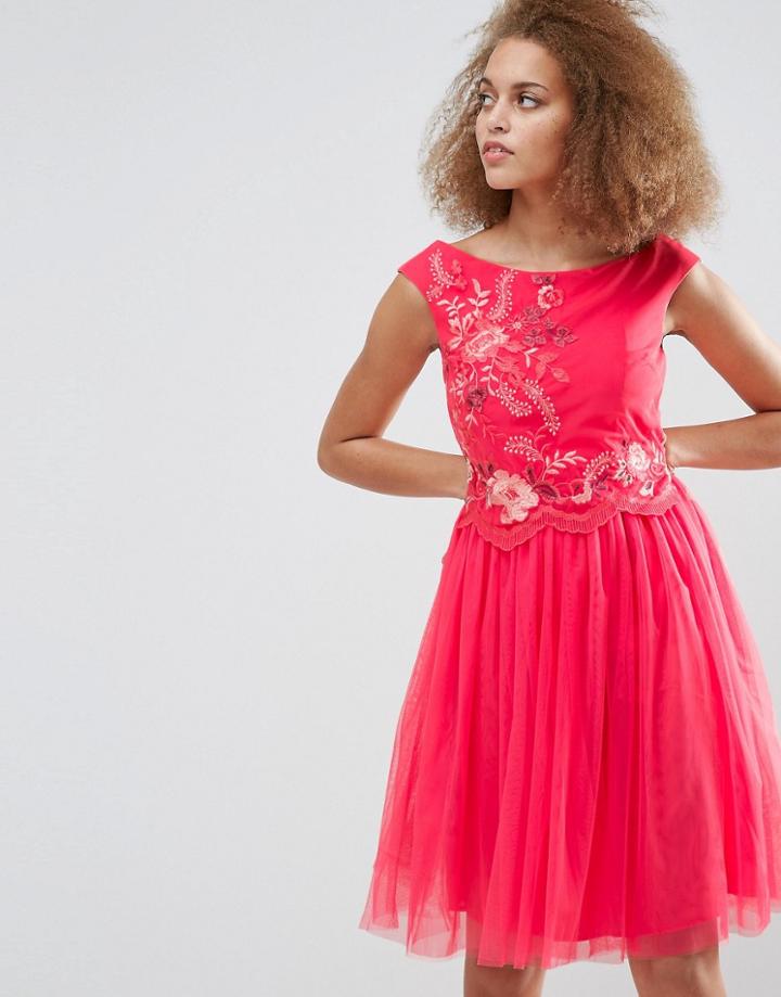 Little Mistress Embroidered Mesh Prom Dress - Red