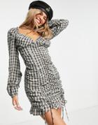 Daisy Street Mini Body-conscious Ruched Dress In Grunge Plaid-multi