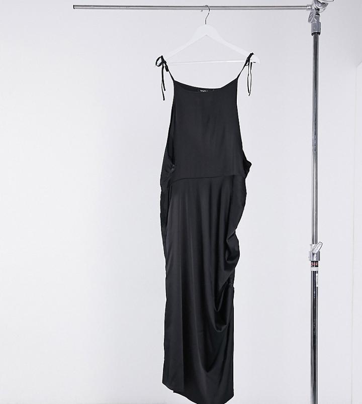 Naanaa Plus High Neck Satin Dress In Black