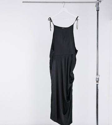 Naanaa Plus High Neck Satin Dress In Black