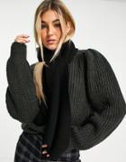 Topshop Skinny Rib Scarf With Tab In Black