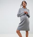 Asos Design Maternity Knitted Mini Dress In Fluffy Yarn - Gray