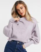 Asos Design Sweater With Volume Sleeves In Brushed Knit In Lilac-purple