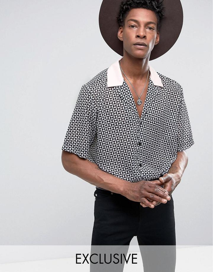 Reclaimed Vintage Inspired Shirt In Black With Revere Collar In Reg Fit - Black