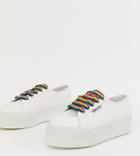 Superga 2790 Exclusive White Chunky Sneakers With Rainbow Laces