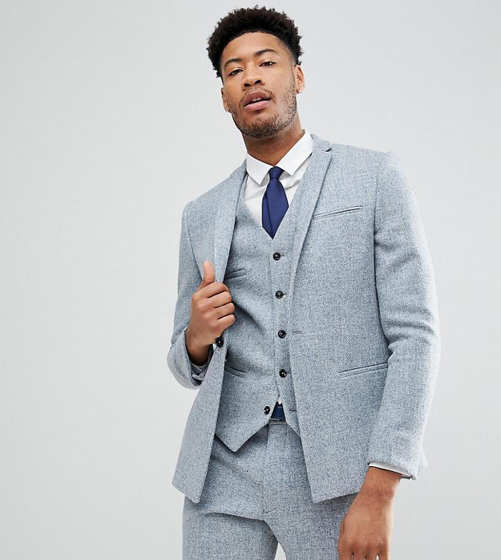 Noak Tall Skinny Suit Jacket In Harris Tweed-blue