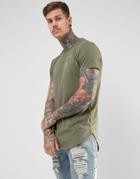 Religion Longline T-shirt With Chest Branding - Green