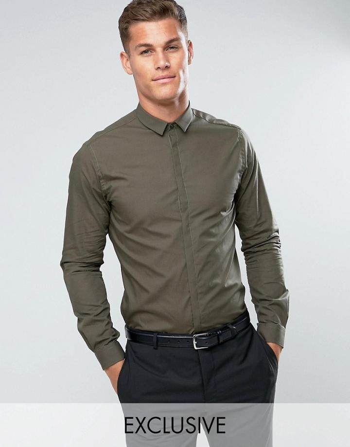 Noak Skinny Shirt With Bluff Collar - Green