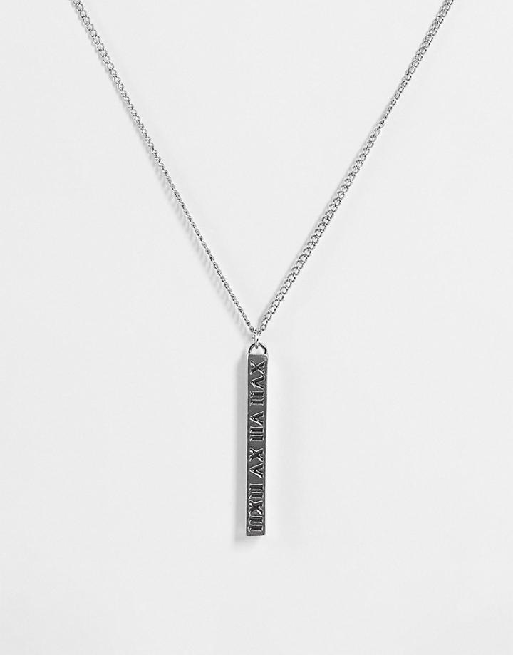 Asos Design Curb Necklace With Roman Numeral Bar Pendant In Silver Tone