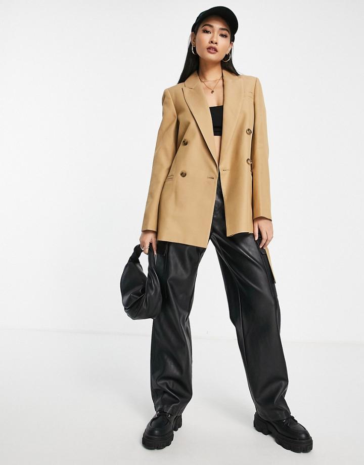 Topshop Belted Blazer In Camel-neutral