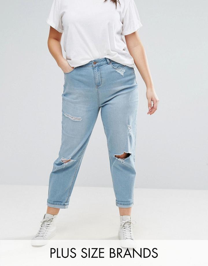 New Look Plus Extreme Rip Boyfriend Jean - Blue