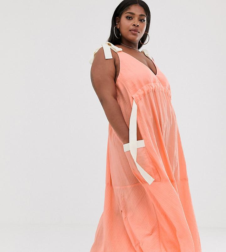 Asos Design Curve Trapeze Drawstring Maxi Dress-orange