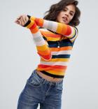 Asos Design Tall Ribbed Sweater In Fine Knit In Stripe - Multi