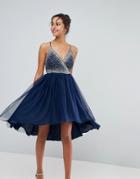 Asos Ballerina Mesh Sparkle Tulle Midi Dress - Navy