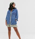 Asos Design Petite Denim Girlfriend Jacket In Midwash Blue
