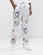 Asos Straight Pants In Tiger Floral Print - White