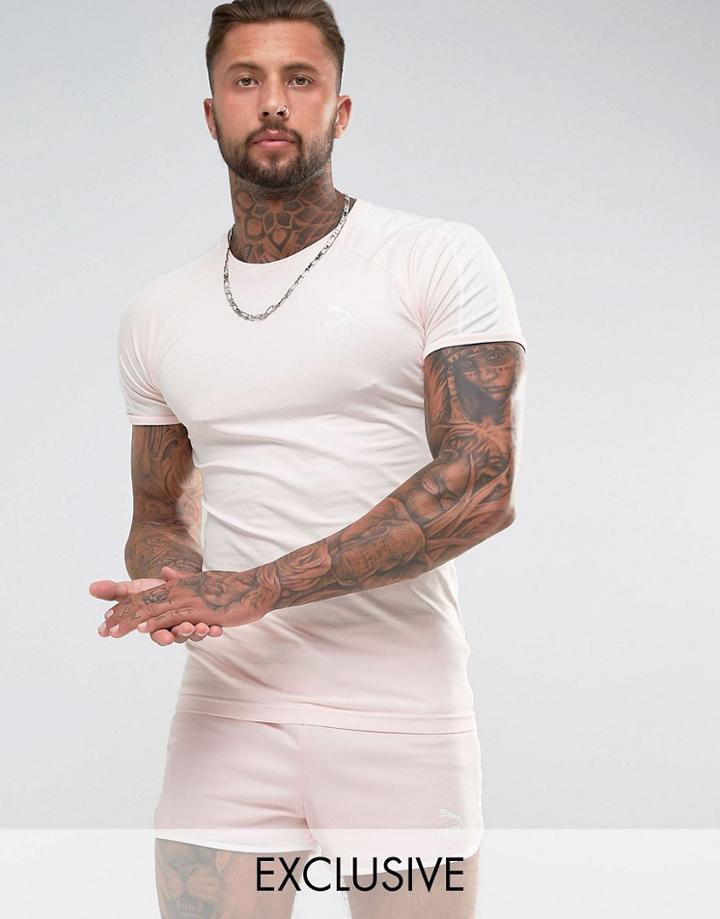 Puma T7 Logo Muscle Fit T-shirt In Pink Exclusive To Asos - Pink