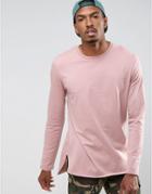 Asos Super Longline Long Sleeve T-shirt With Side Split - Pink