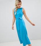 Warehouse Jumpsuit With Tie Waist In Blue - Blue