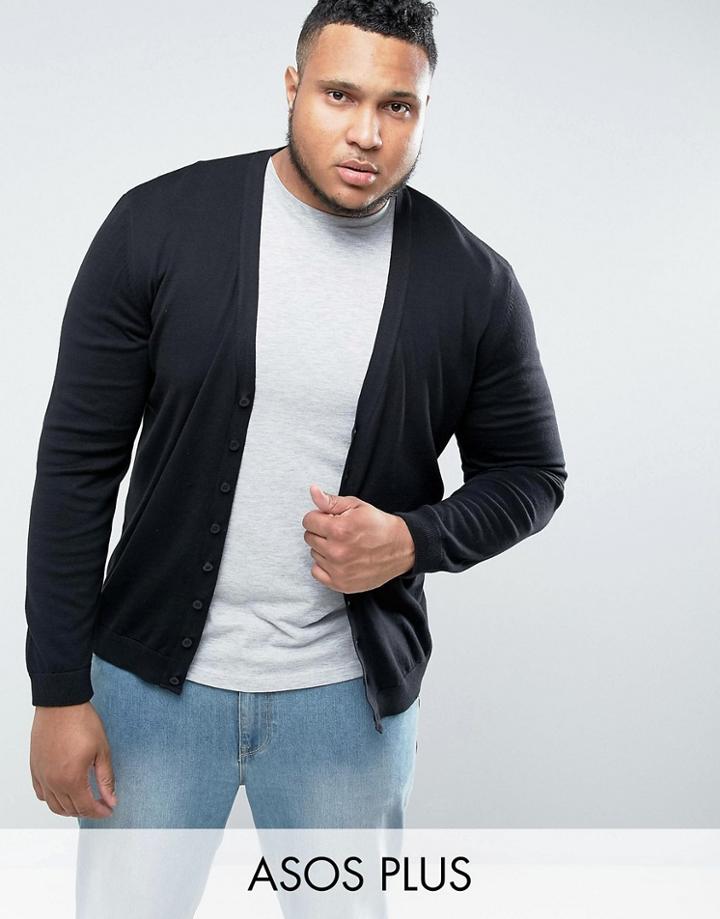 Asos Plus Cotton Cardigan In Black - Black