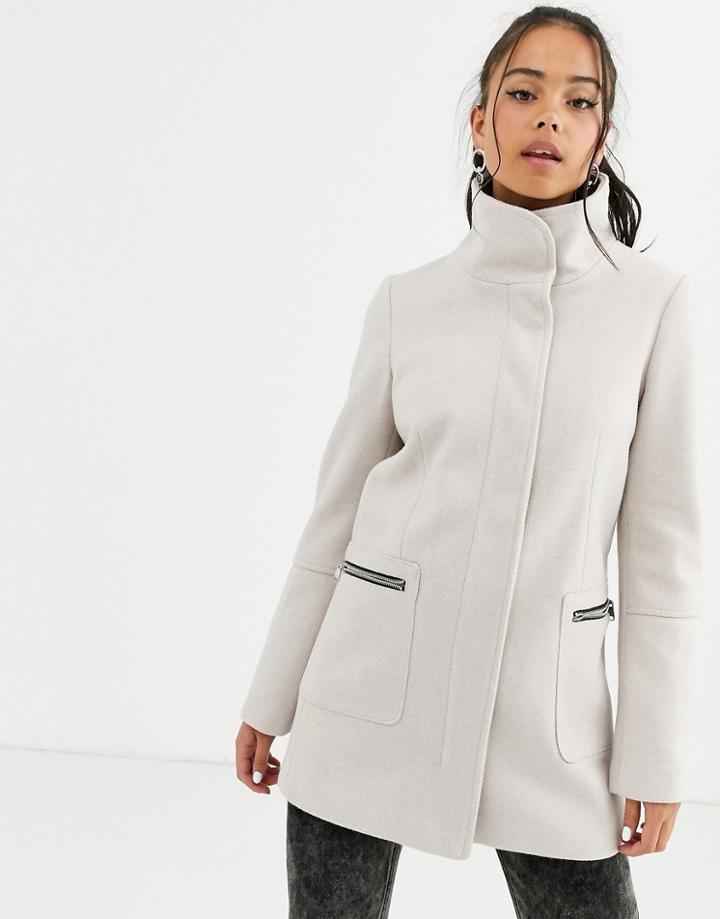 Bershka Wrap Detail Tailored Coat In Pink