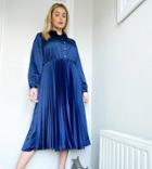 Closet London Plus Pleated Shirt Midi Dress In Navy