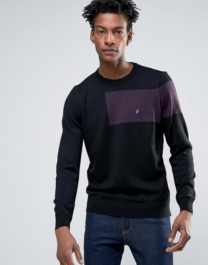 Farah Slim Panel Merino Knit Sweater In Black - Black