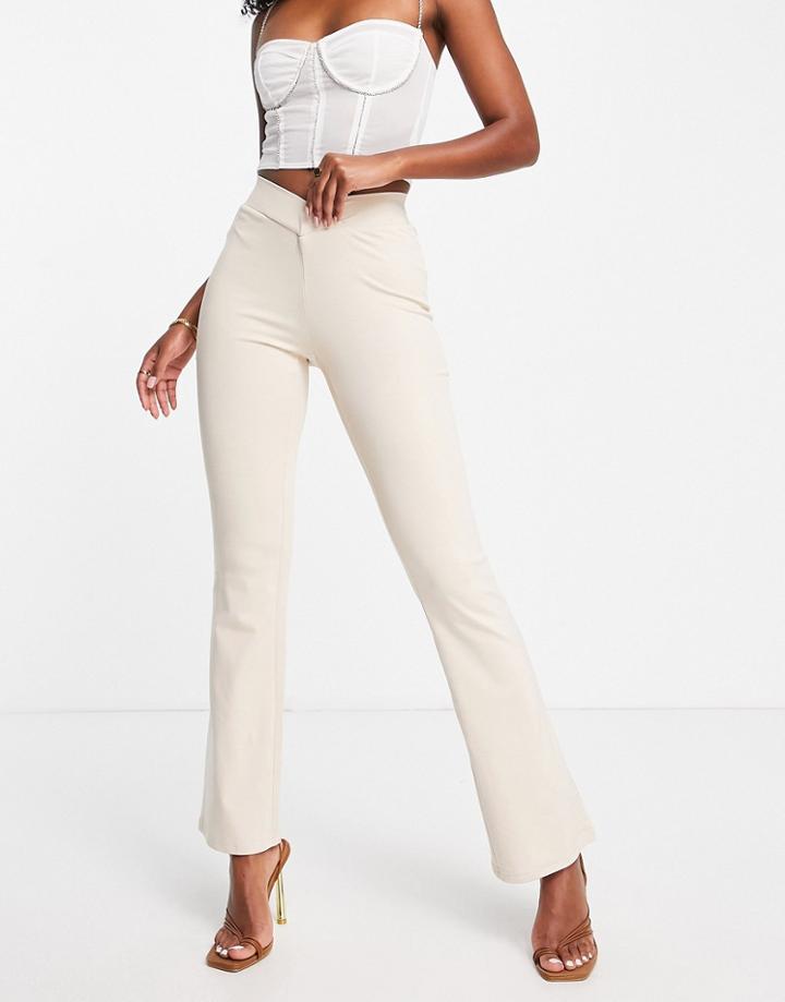 Simmi Dipped Waist Flare Pants In Stone - Part Of A Set-neutral