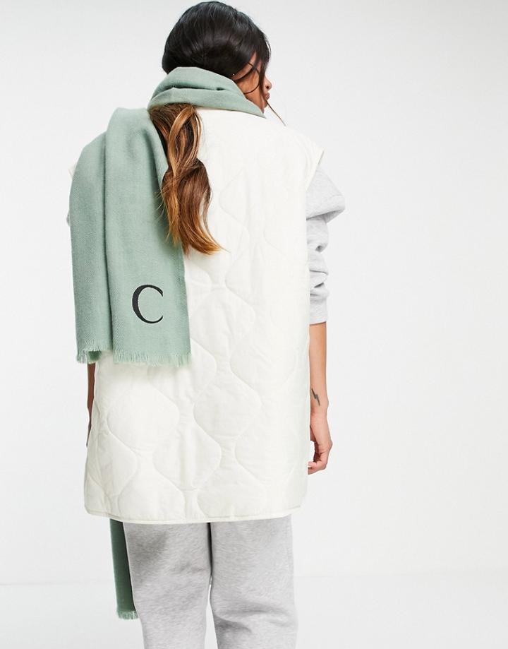 Asos Design Recycled Blend Personalized Scarf With C Initial In Sage-green