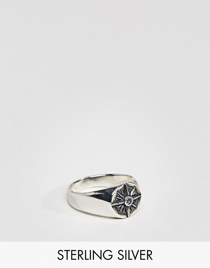 Asos Sterling Silver Ring With Compass Design - Multi