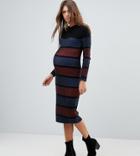 Asos Maternity Knitted Midi Dress In Stripe - Multi