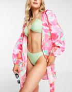 Asos Design Beach Mini Kimono In Bold Abstract Print-multi