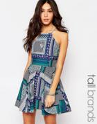 Influence Tall Flippy Dress With Zip Back - Multi