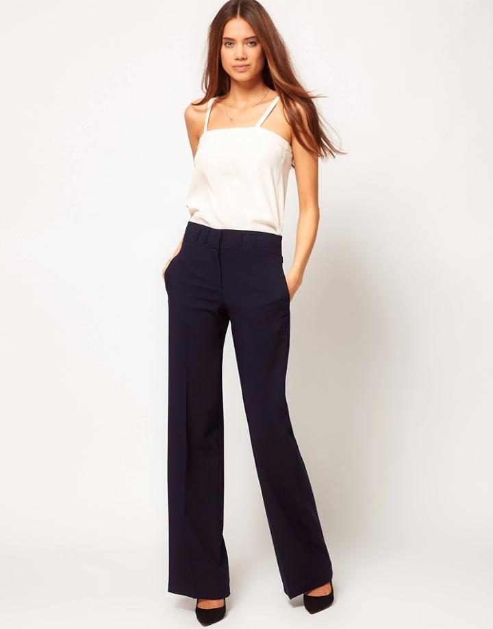 Asos Wide Leg Pants With Notch Back Detail-blue