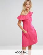 Asos Tall One Shoulder Ruffle Front Mini Sundress - Pink