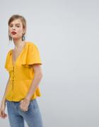 Asos Waisted Button Front Top - Yellow