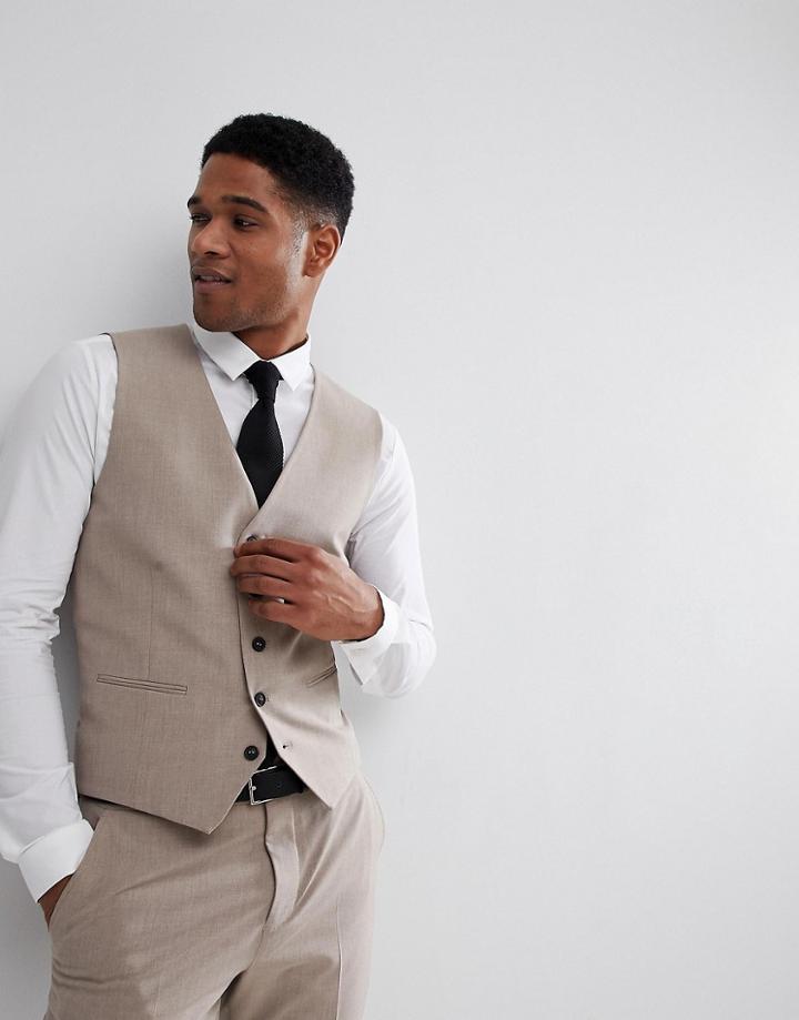 Selected Homme Super Skinny Wedding Vest - Stone