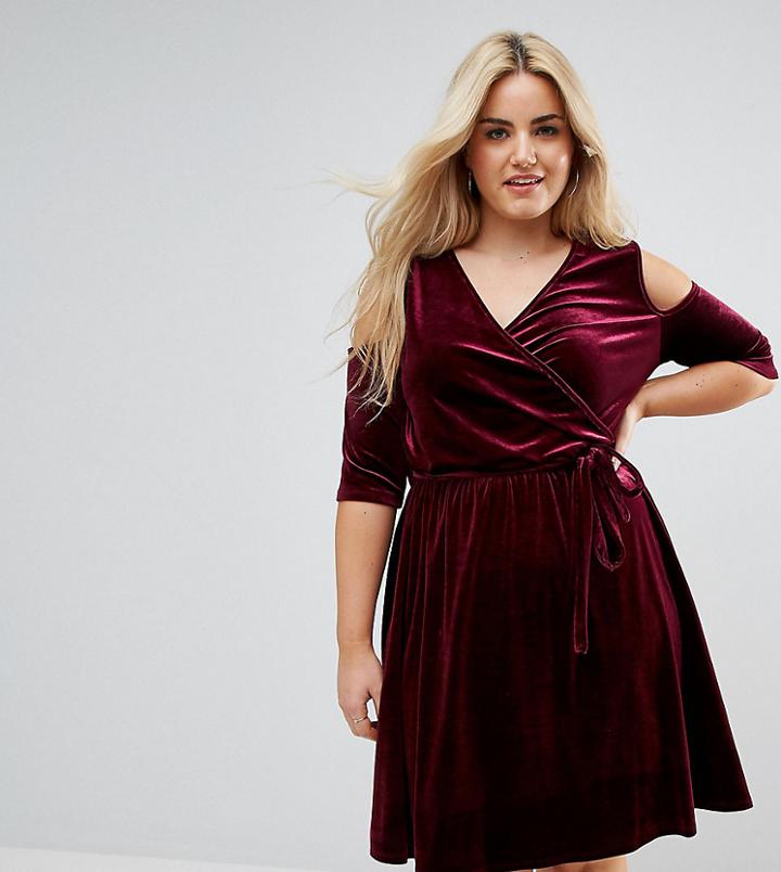 Pink Clove Cold Shoulder Wrap Mini Dress - Red