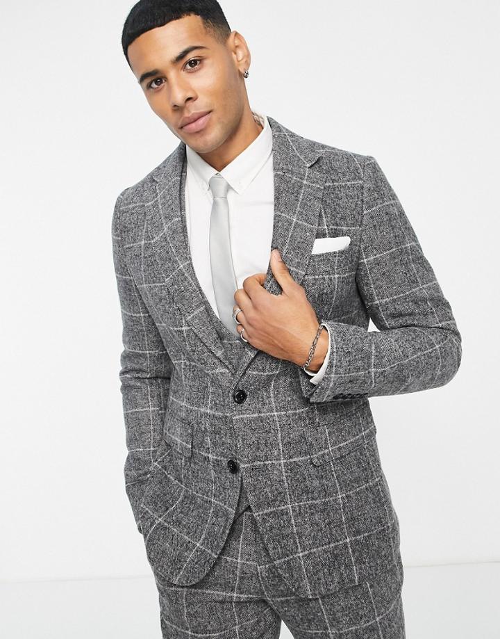 Gianni Feraud Wool Mix Windowpane Check Slim Fit Suit Jacket-gray