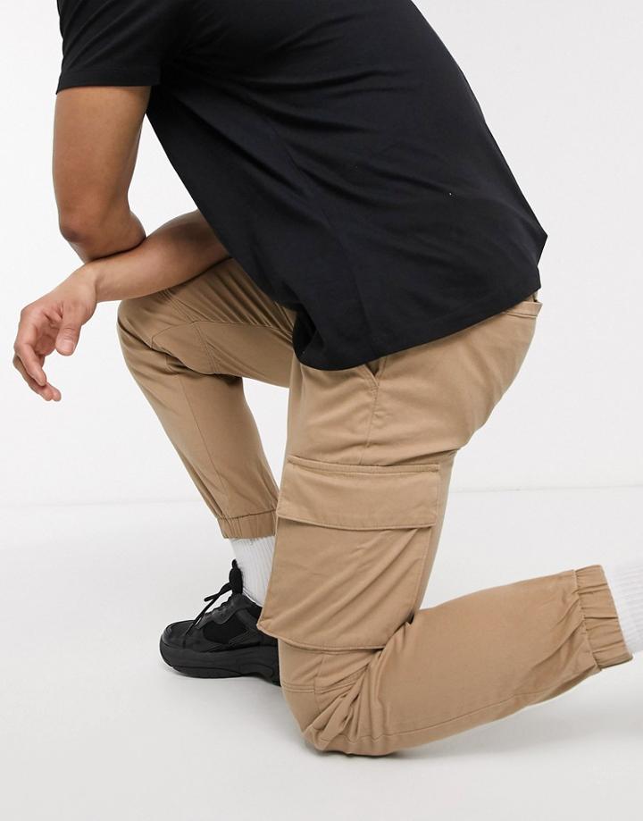 Bershka Cargo Sweatpants With Belt In Beige-neutral